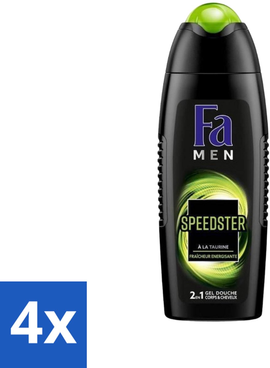 4 x Fa Men - Douchegel - Speedster - Verfrissend & Energiek - Langdurig - 250 ml - Douchegel Mannen - Energie - Verfrissend - Taurine - Langdurig Effect
