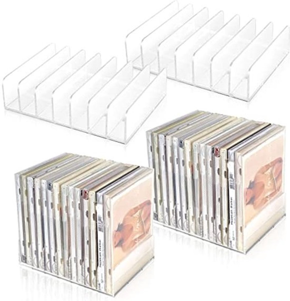 Doorsienbare acryl CD-hou holder 4 stuks - Stapelbaar CD/DVD opbergrek - Organizer voor 14 CD-houder