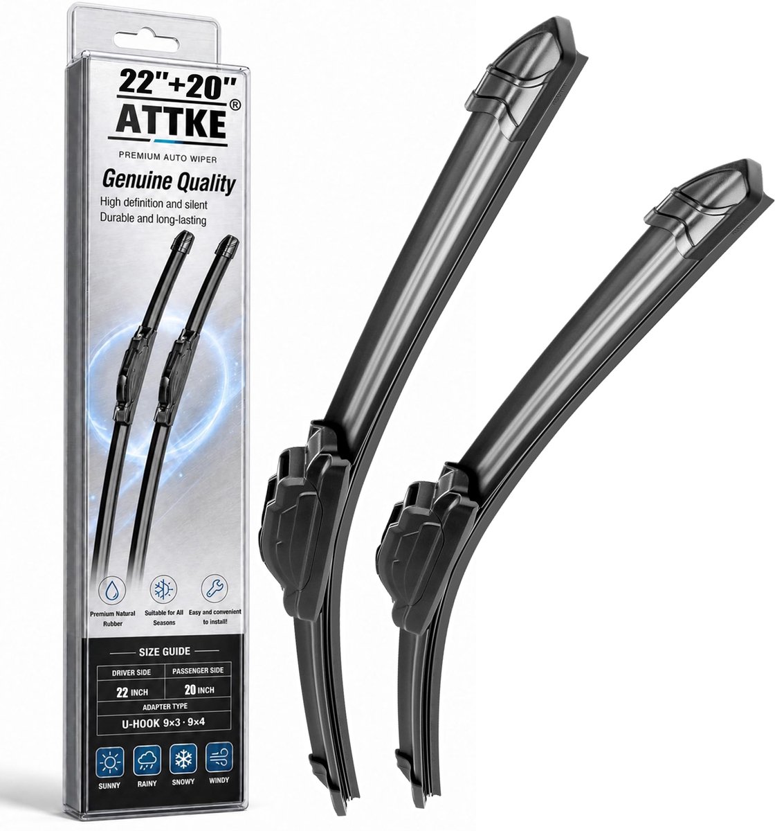 ATTKE OEM Quality Front Windscreen Wiper Blades for Jeep Compass 2007-2016/Toyota 4Runner 2003-2009 (22″+20″ Front - ShopVlot