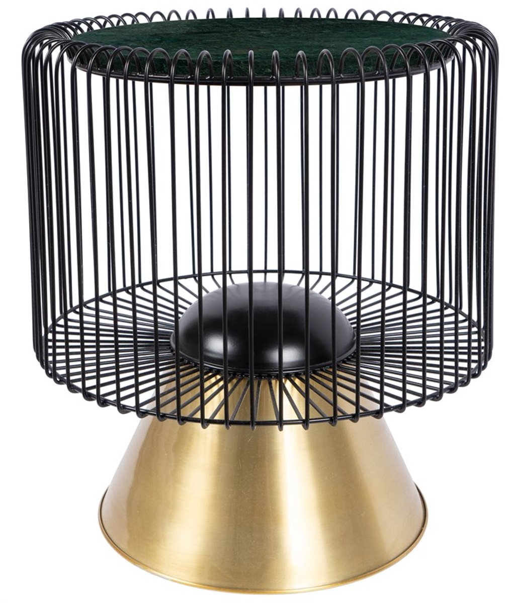 Padiro ronde bijzettafel Ø 51 x 56,5 cm - groen, zwart en goud - Modern Art-Déco Glamour Look - met marmerenpatroon - ijzeren onderstel