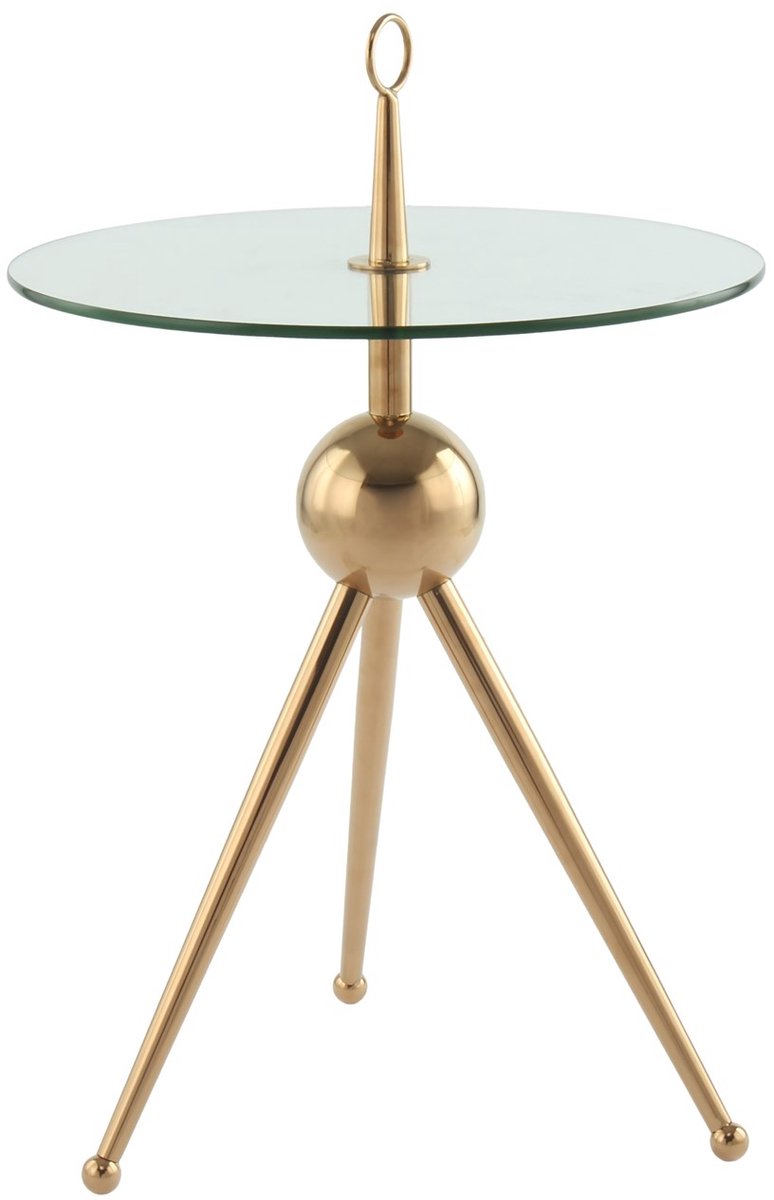 Padiro ronde bijzettafel Ø 46 x 70 cm - rosegoud en helder - Modern Art-Déco Glamour Look - gehard glas - roestvrijstalen onderstel