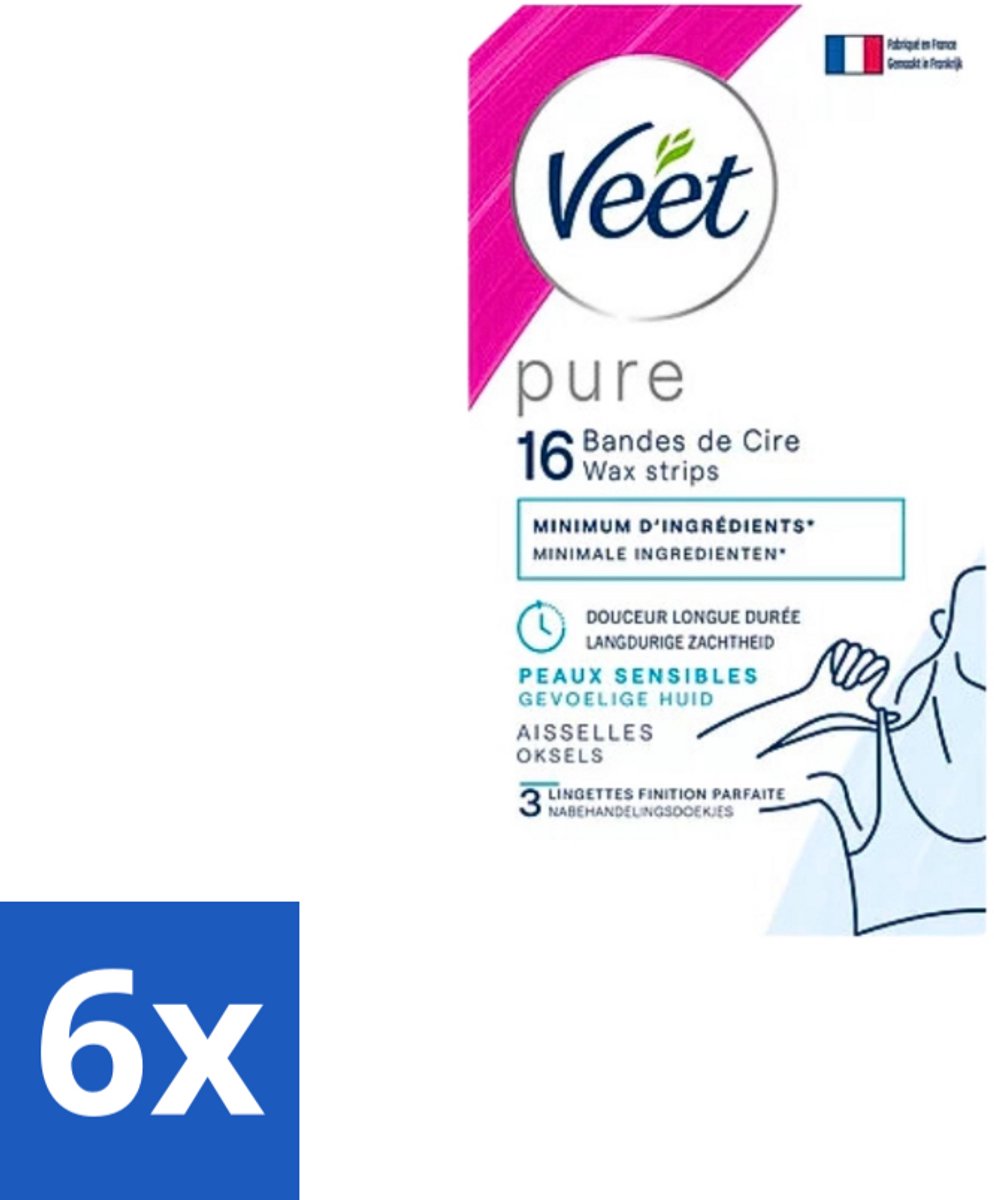 Veet - Ontharingsstrips - Oksels - Hypoallergene Minima - 16 Strips - Voordeelverpakking - 6 stuks