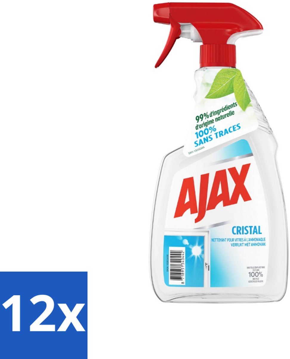 Ajax - Ruitenreiniger - Cristal - Spray Met Ammoniak - 750 ml - Voordeelverpakking - 12 stuks