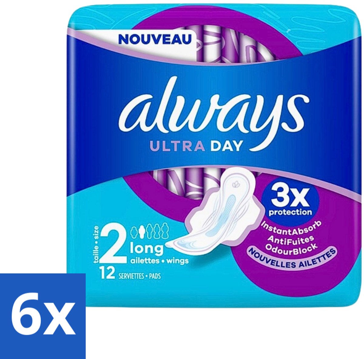 6 x Always Ultra Day - Maandverband - Lang Met Vleugels - 12 Maandverbandjes - Maandverband - Always Ultra - Maandverband Met Vleugels - Superabsorberend - Bescherming Tegen Lekkage