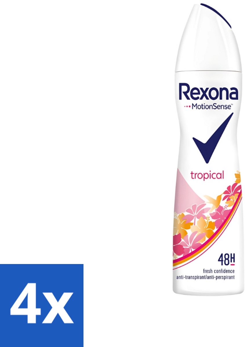 4 x Rexona - Deodorant Spray - Motion Sense - Tropical - Anti-Transpirant & Perspirant - 150ml - Rexona - Deodorant - Anti-transpirant - Tropical - 48 Uur Bescherming