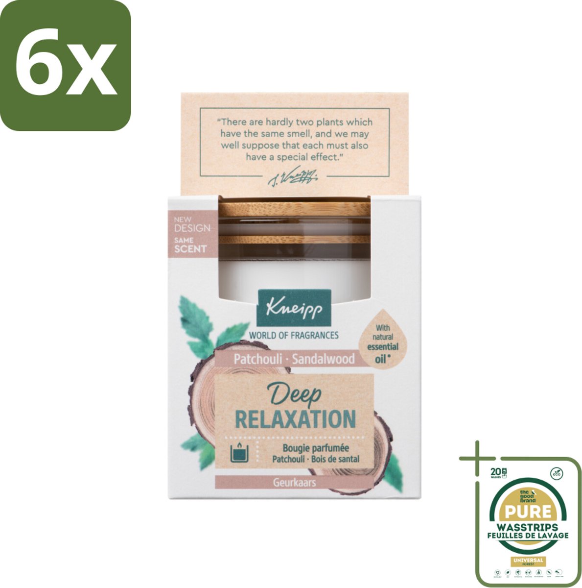 Kneipp - Geurkaars - Deep Relaxation - Sandelhout & Patchouli - 20 branduren - Voordeelverpakking - 6 stuks - Patchouli - Ontspanning