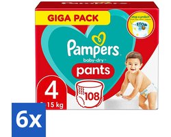 6 x Pampers - Baby-Dry Pants - Luierbroekjes - Maat 4 (9-15 kg) - Comfort Fit - 108 Luiers - Pampers Luierbroekjes - Baby Luier - Luier Maat 4 - Luierbroekjes 9-15 Kg - Luierbroekjes Comfort Fit