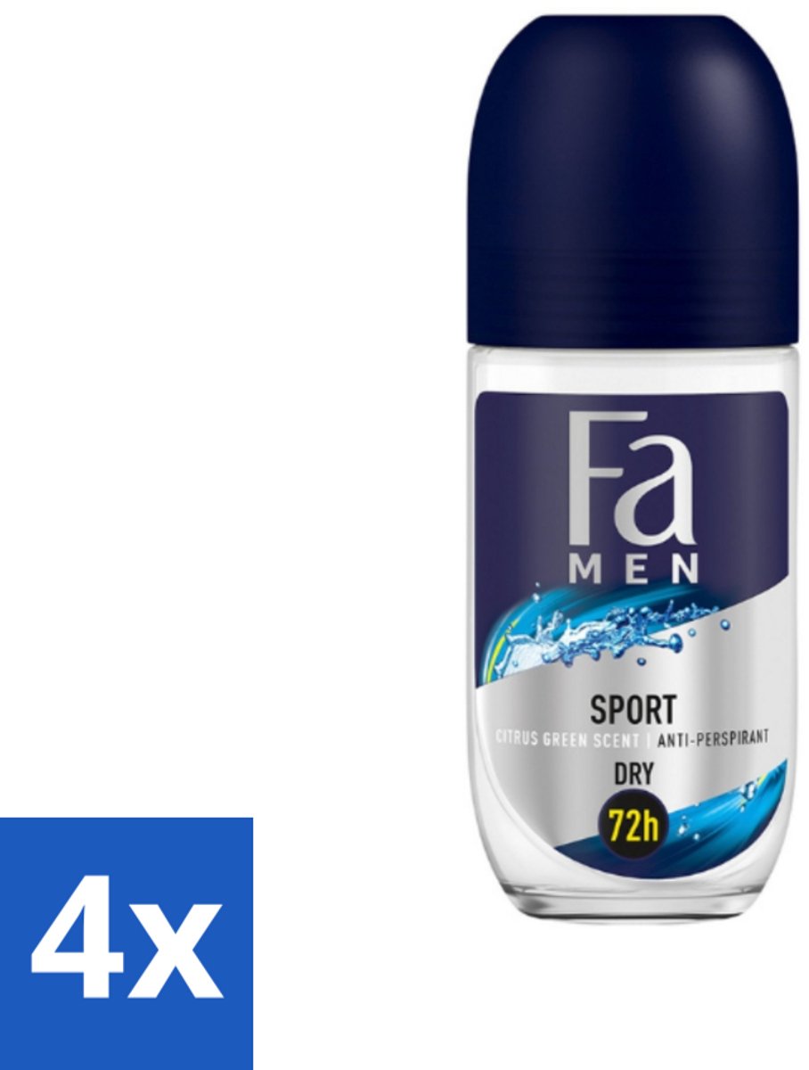 4 x Fa Men - Sport - Deodorant Roller - Citrus Green - 50 ml - Deodorant - Mannen Deodorant - Sport Deodorant - Citrusgeur - Langdurige Bescherming