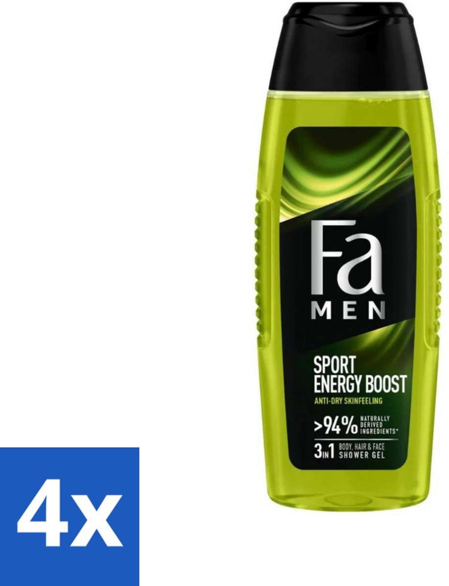 4 x Fa Men - Sport Energy Boost - Doucemiddel - Voor Lichaam, Haar & Gezicht - 250 ml - Sportdouche - Energieboost - Ginkgo Extract - Frisheid - 3-in-1 Douchegel