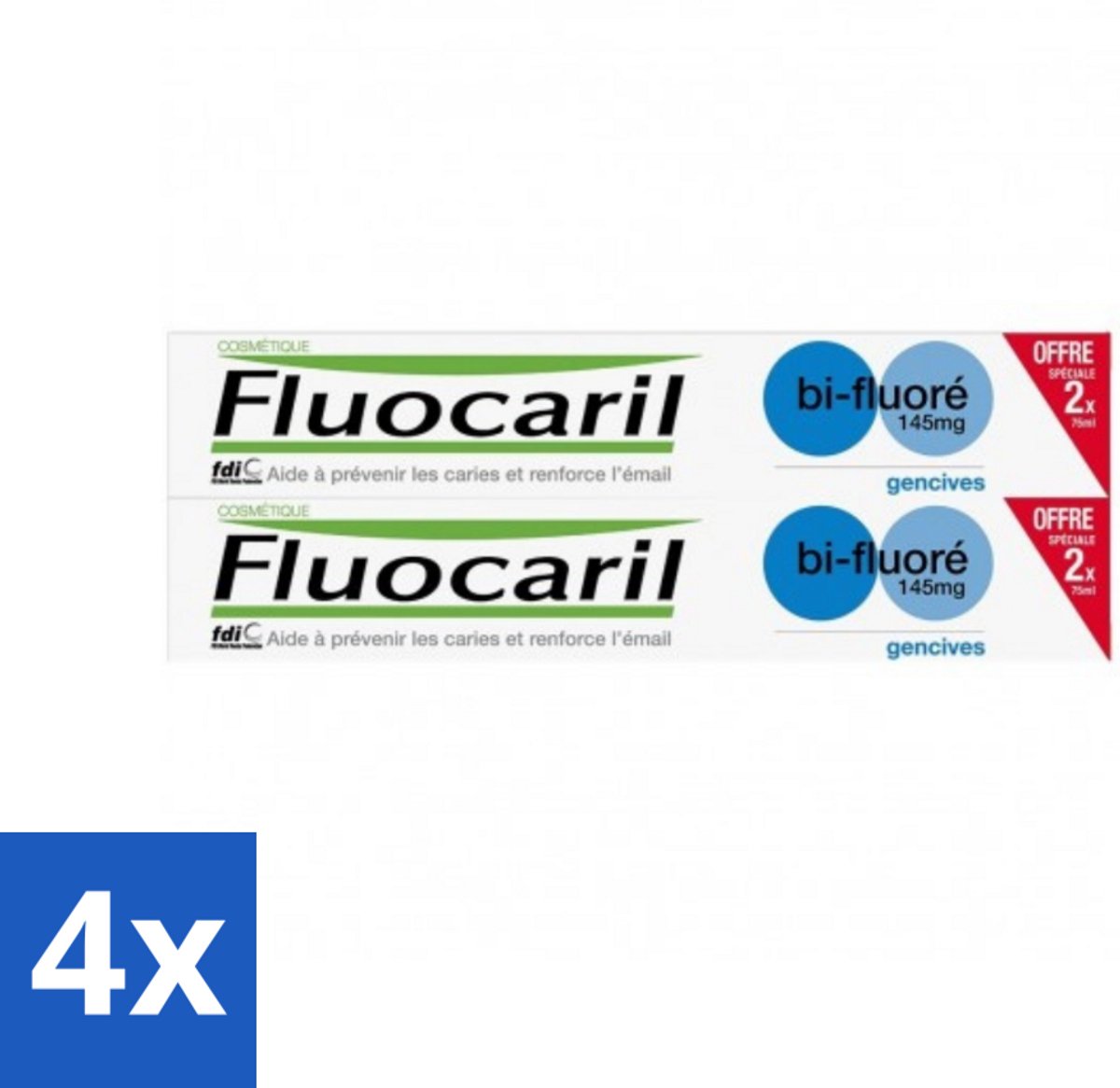 4 x Fluocaril - Tandpasta - Met Fluoride - 2 Tubes - 75 ml - Tandpasta - Fluoride - Tanden - Tandvlees - Gaatjes