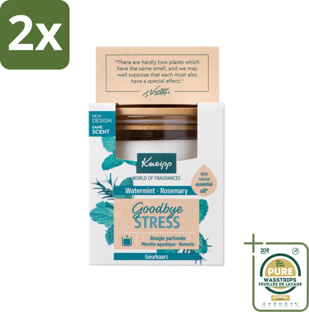 Kneipp - Geurkaars - Goodbye Stress - Watermunt & Rozemarijn - 20 branduren - Voordeelverpakking - 2 stuks - Ontspanning - Watermunt