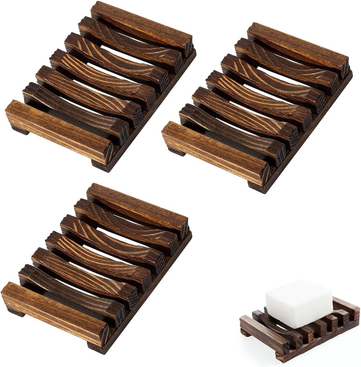 Set van 3 Duurzame Zeepbakjes van Hout, Handgemaakt, Biologisch Afbreekbaar, Ideaal voor Badkamer en Keuken, Perfect voor Zeepopslag en Organisatie