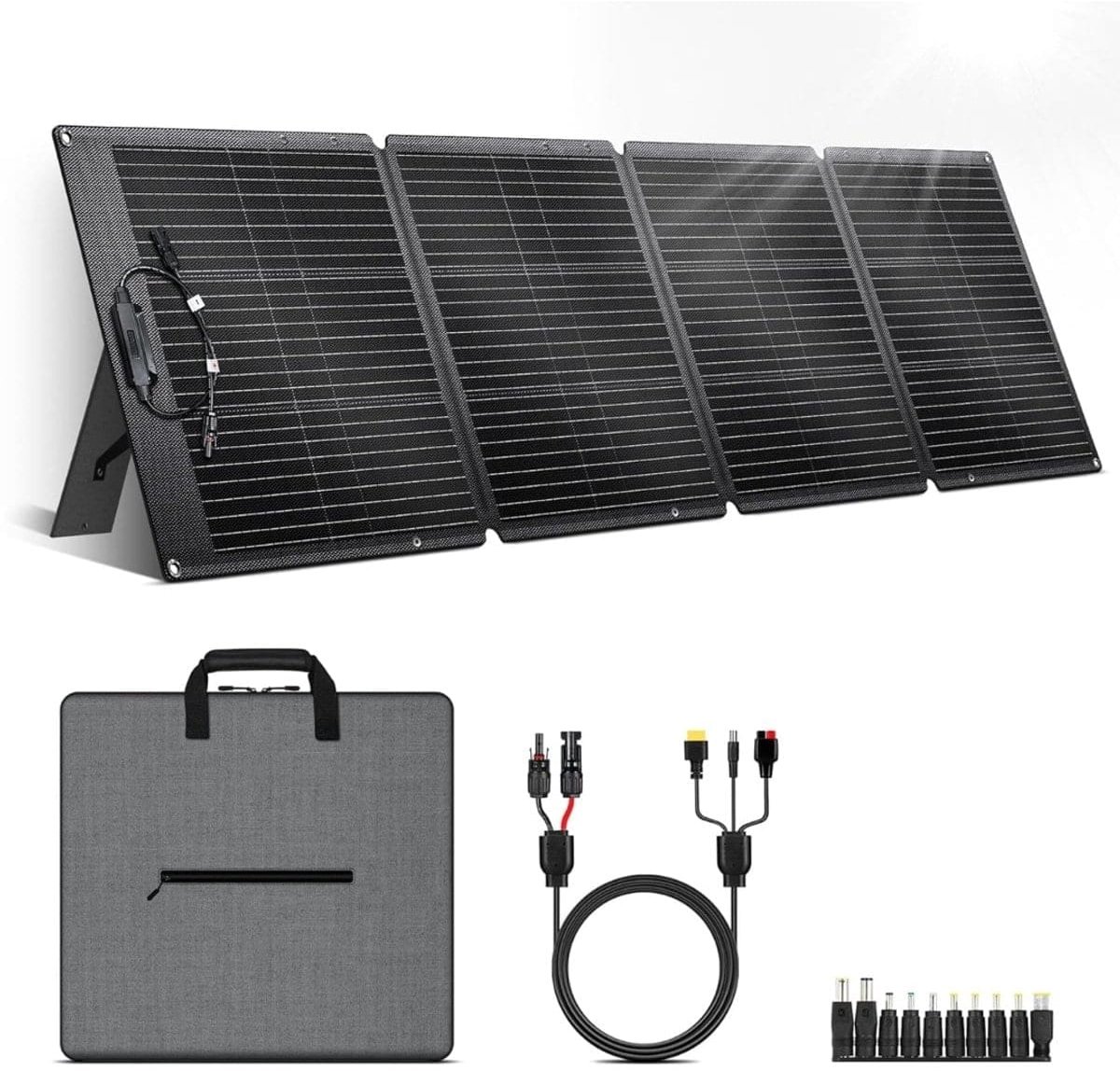 Klarven® Zonnepaneel Opvouwbaar Zwart - Zonnepaneel Powerbank - 200 W Zonneoplader met 10 Oplaadpoorten - Waterdicht IP65 met Standaard - Voor Camper en Kamperen