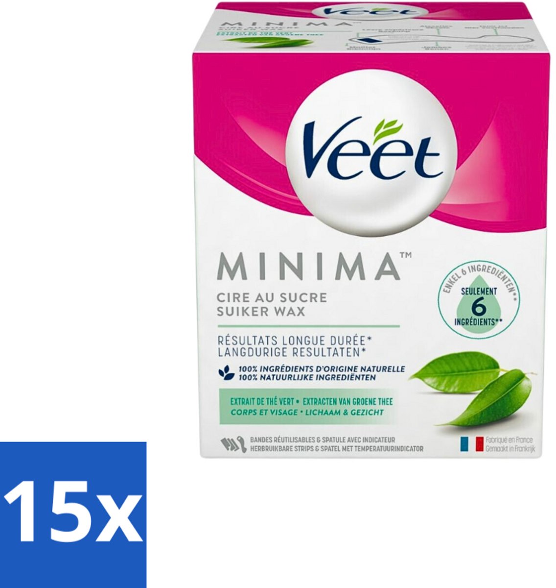 Veet - Warme Wax - Orientaalse Ontharings Wax - Minima - Groene Thee - 250ml - Bulkverpakking - 15 stuks