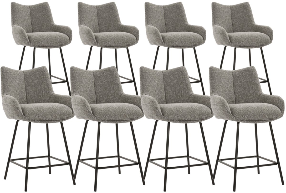 DS4U® - Ivan barkruk 65 cm - Set van 8 - Taupe - Stof - Met armleuning