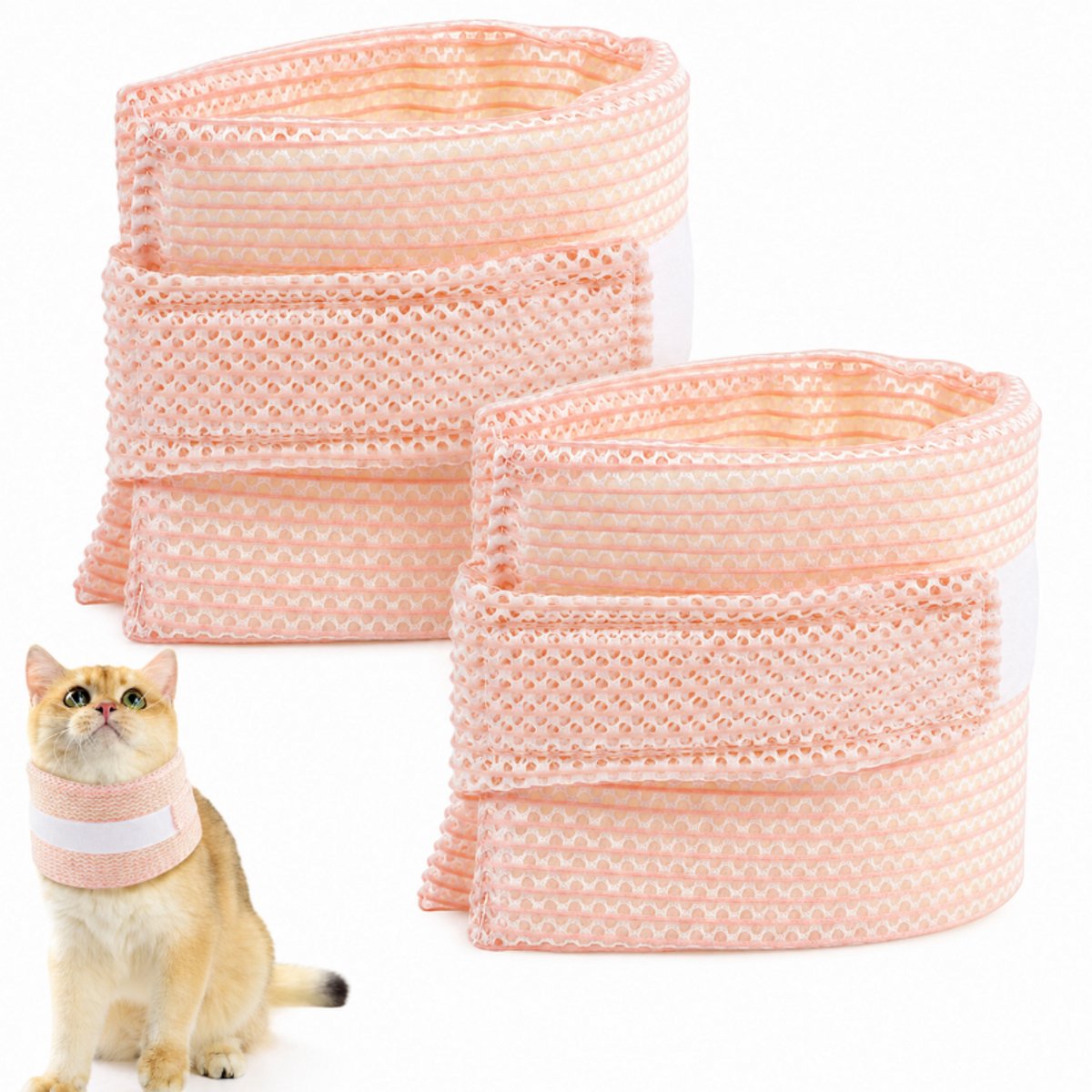 Nekbrace Katten - 2 Stuks Halsband Huisdieren - Verstelbare - Ademend Sponsgaas - Voor Nekwonden, Krassen, Likken - Roze(M)
