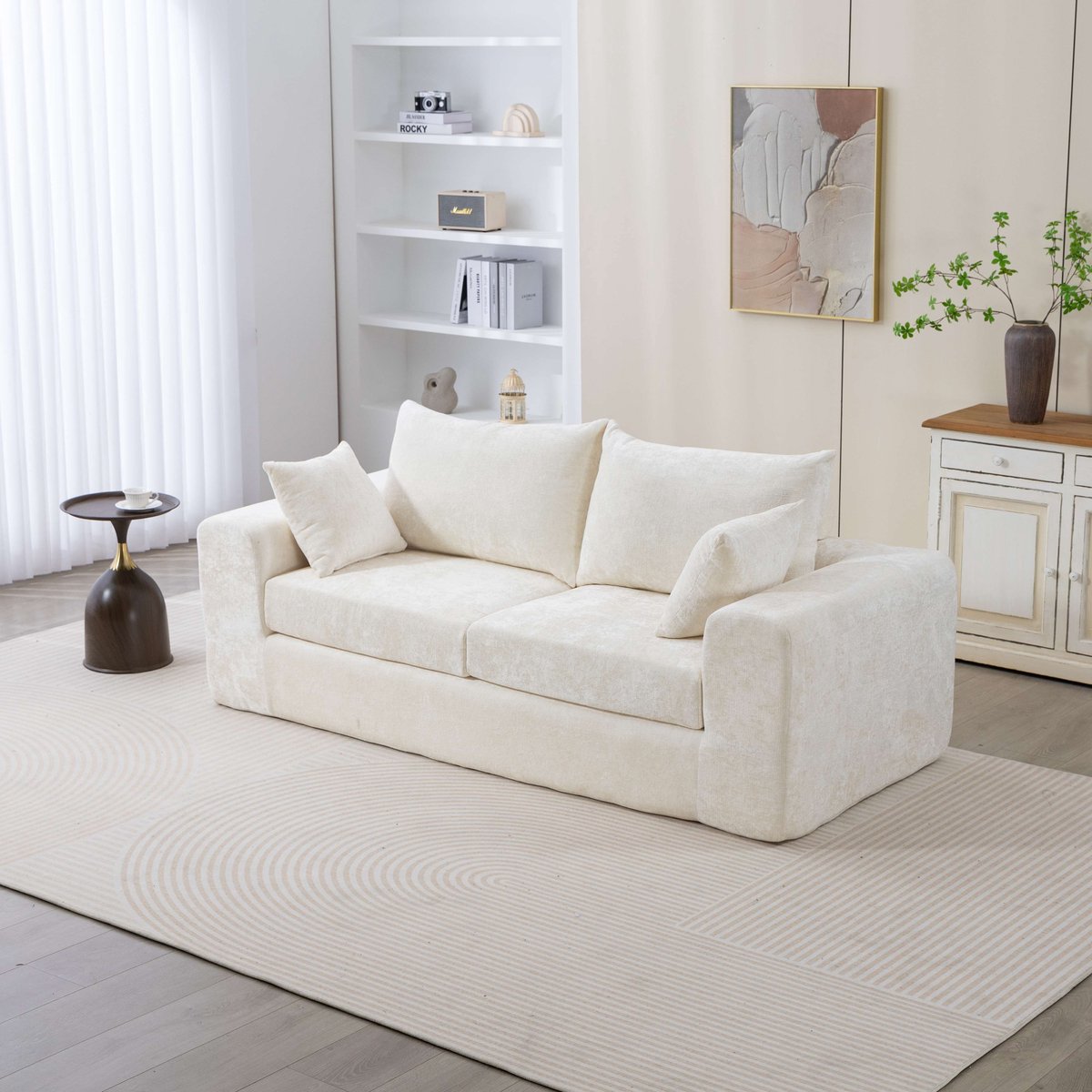 Multifunctionele Slaapbank – Chenille Bekleding – Geschikt voor 2–3 Personen – Hoog Veerkrachtig Schuim – Bank voor Kleine Woonkamers – Geen Montage - wit
