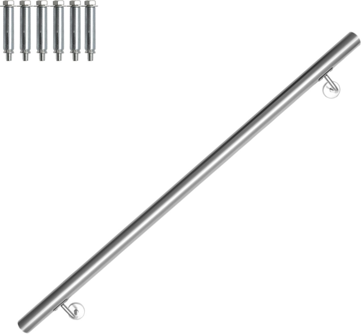 RVS leuning 110 cm Ø42 mm van 304 roestvrij staal, geborstelde trapleuning voor wandmontage, geschikt voor trap balkon terras binnen buiten