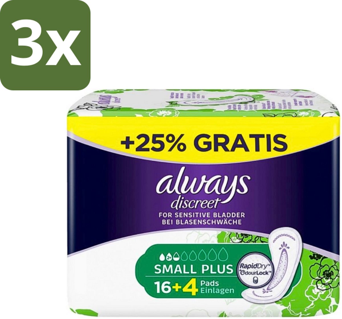 Always Discreet - Inlegkruisjes - Gevoelige Blaas - Lichte Bescherming - 20 Inlegkruisjes - Bulkverpakking - 3 stuks