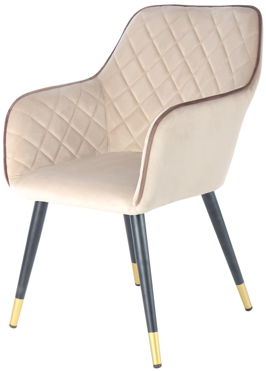 Padiro eetkamerstoel - beige / bruin - polyester - met armleuningen - stalen onderstel - hotel chique