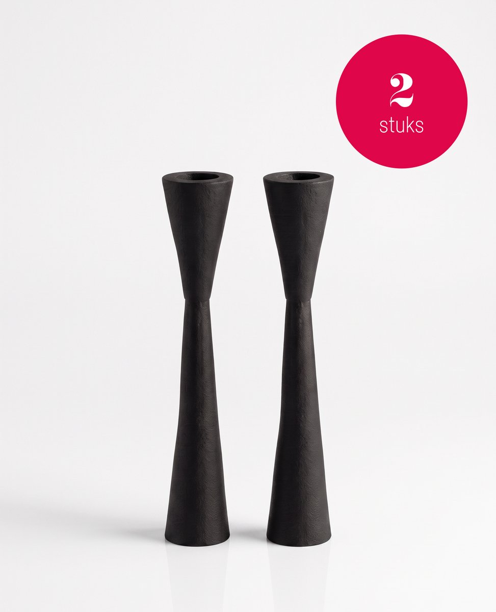 vtwonen Kandelaars - Metaal - Zwart - Set van 2 - 20 cm