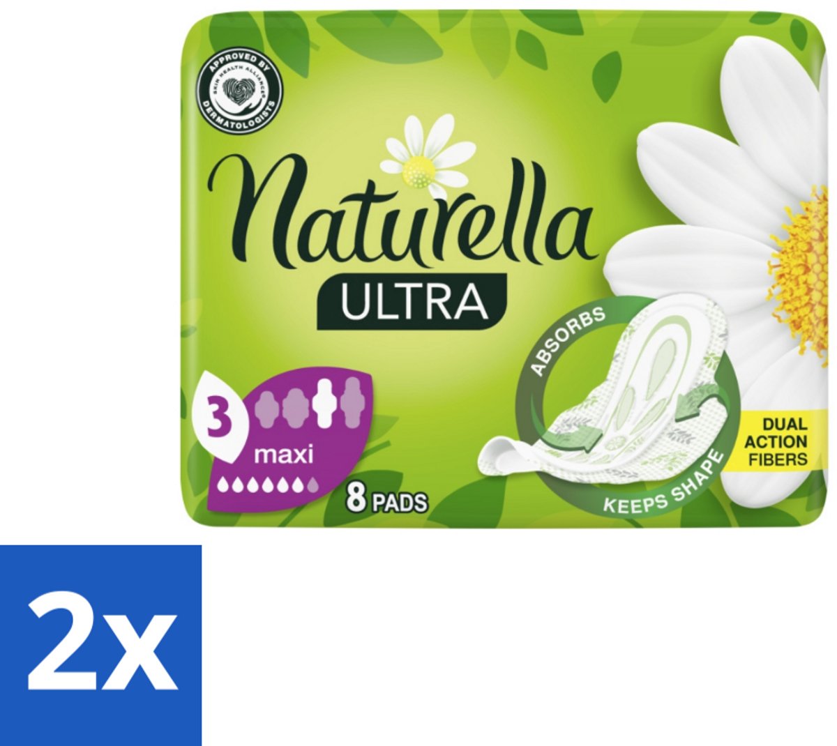 Natur'ella - Ultra - Maandverband - Maxi - 8 Pads - Voordeelverpakking - 2 stuks