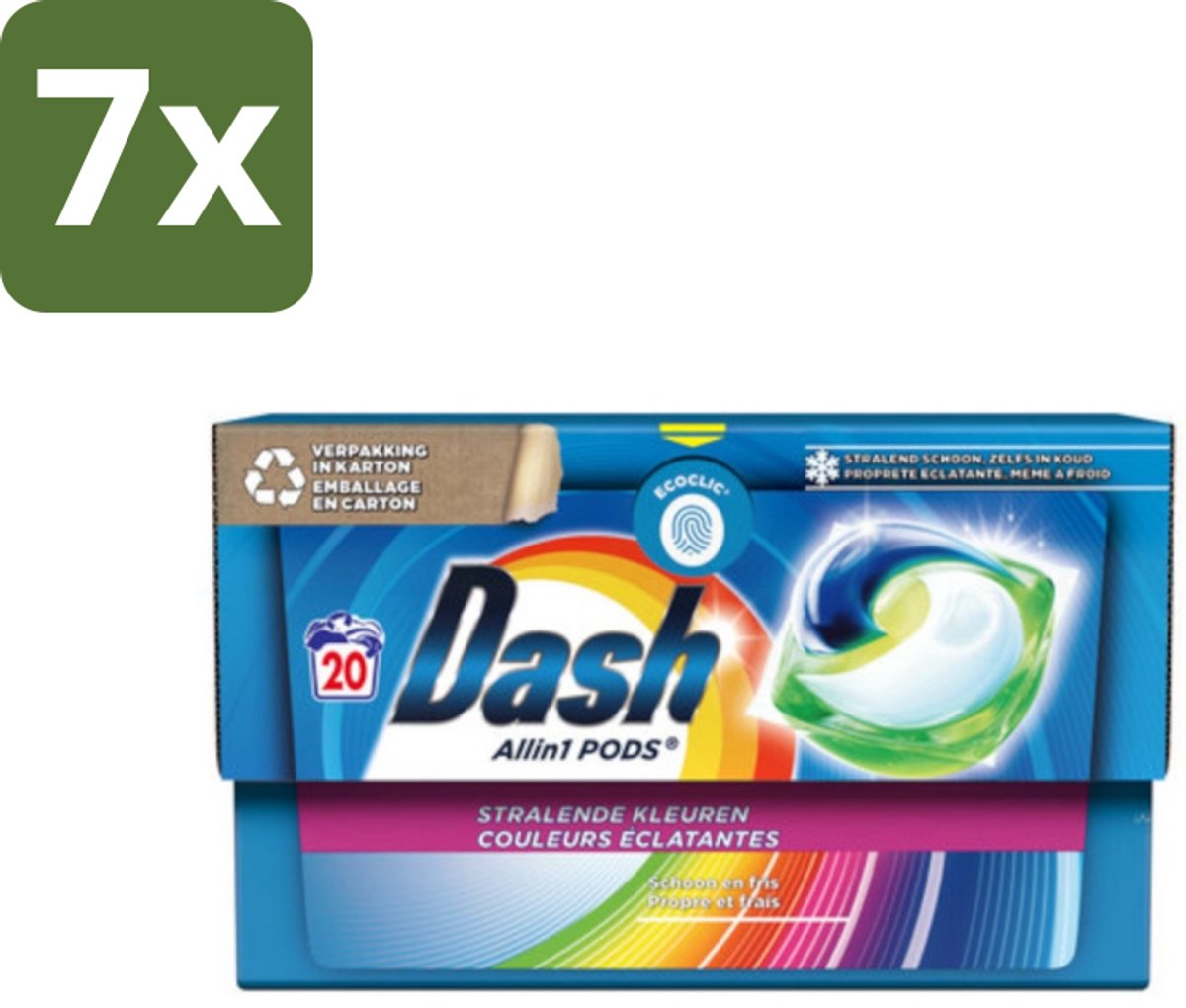 Dash - Stralende Kleuren - Wasmiddel Capsules - All-in-1 Pods - Gekleurde Was - 20 Wasbeurten - Bulkverpakking - 7 stuks