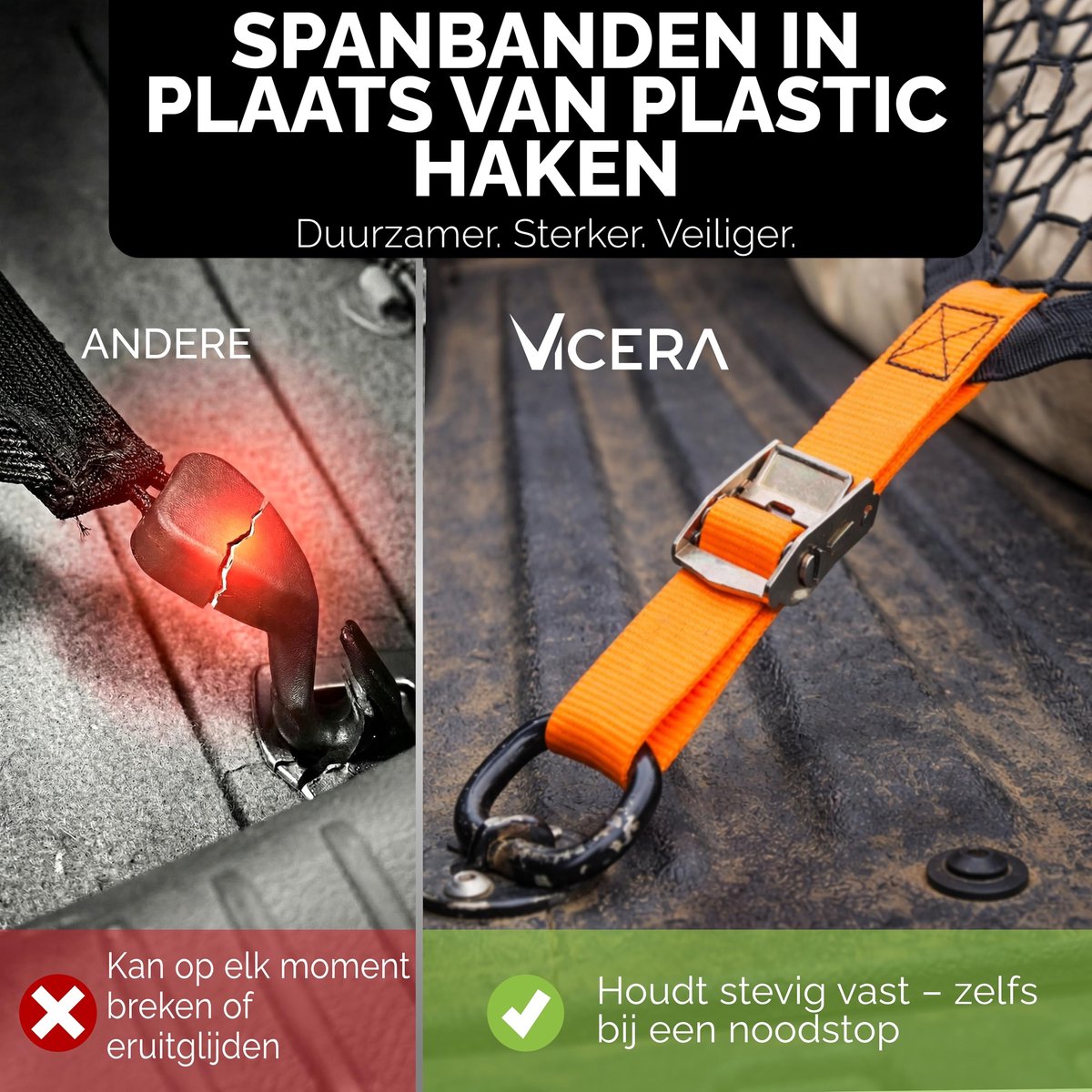 Vicera Bagagenet 120 x 100 cm met 4 spanbanden • kofferbaknet voor grote SUV's, bestelwagens, bussen, bestelwagens • - ShopVlot
