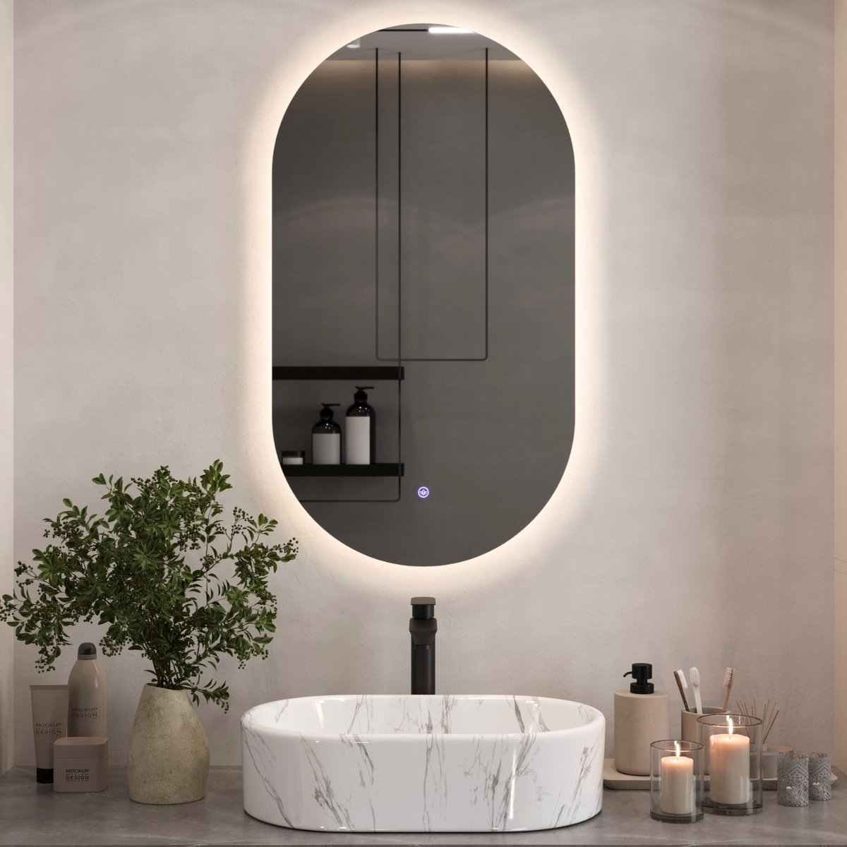 Planetmöbel LED Spiegel 50x90 cm Ovaal Frameloos Touch