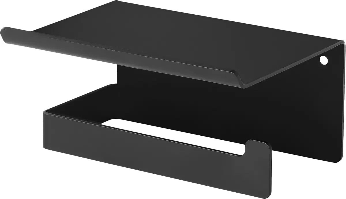 Sanifun Mokko - Toiletrolhouder met Plank - Mat Zwart - RVS