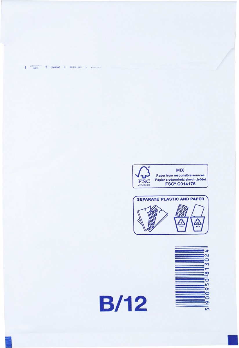 Luchtkussen enveloppen A5 - 12/B - 225 x 140 mm - 10 stuks - HK zelfklevend met plakstrip - Wit - Netuno