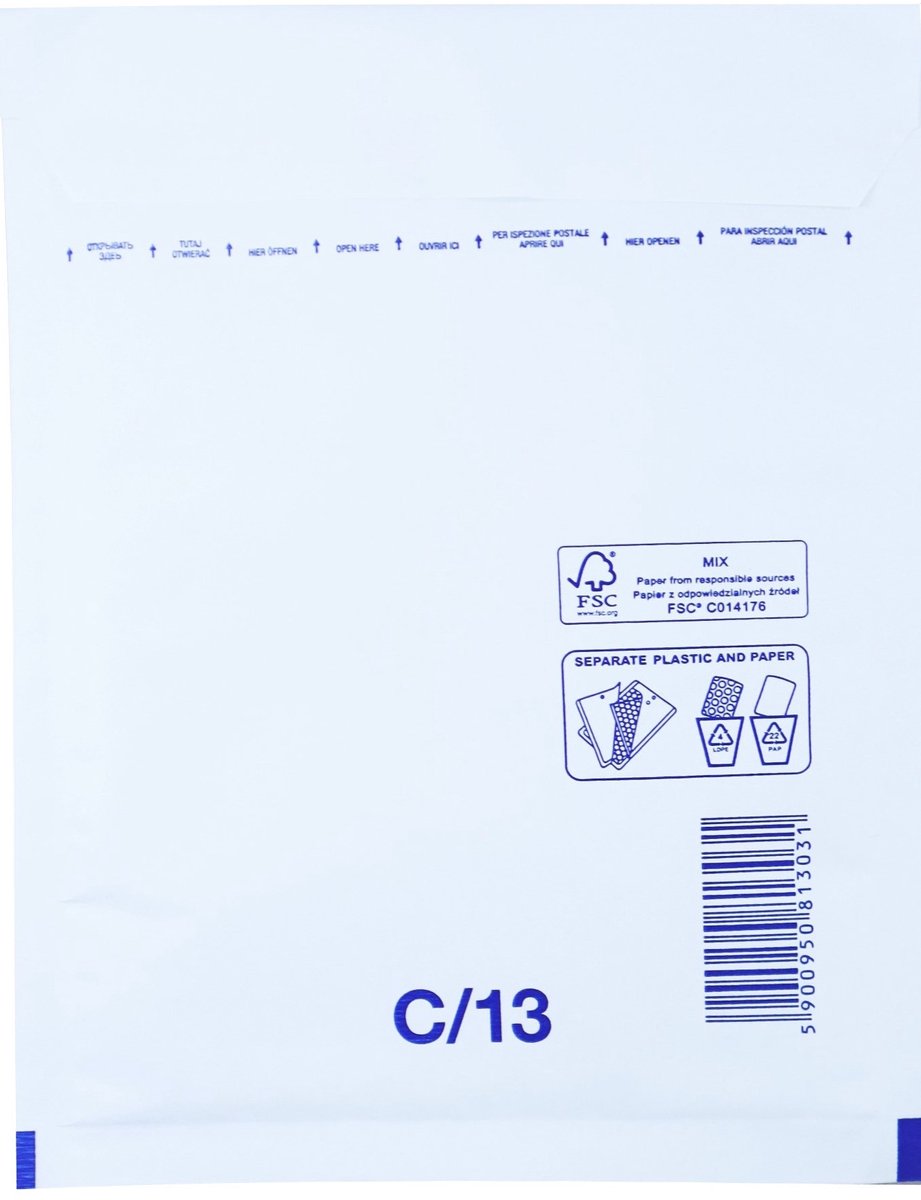 Luchtkussen enveloppen A5 - 13/C - 225 x 170 mm - 10 stuks - HK zelfklevend met plakstrip - Wit - Netuno