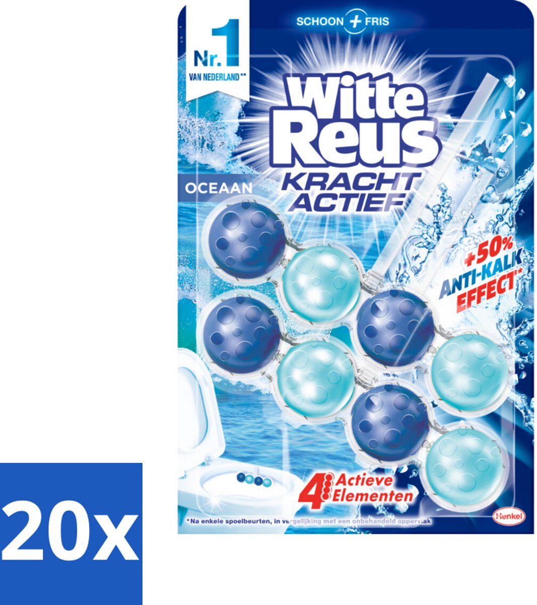 20 x Witte Reus - Kracht Actief WC Blok - Oceaan Boost - 2 Toiletblokken - Toiletblok - Oceaan Boost - Frisse Geur - Reiniging - Hygiëne