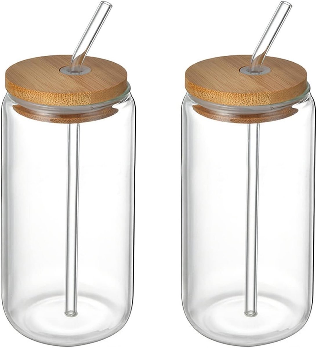 Bierblikglas Set - Transparant - 28 oz - Glazen Bekers met Bamboe Deksels en Rietjes - Voor Smoothies, Thee en Frisdrank