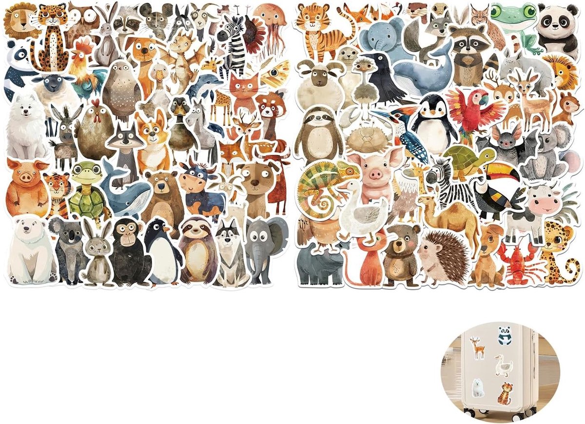 Schattige Dieren Stickers voor Scrapbooking - 100 Stuks Waterdichte Stickers voor Kinderen, Fiets en Computer Accessoires, Creatief Cadeau voor Jongeren
