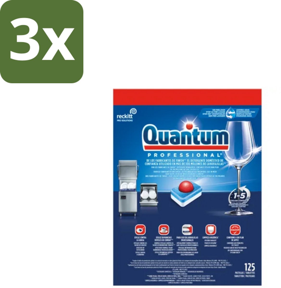 3 x Finish – Vaatwastabletten – Quantum Pro All-in-One – 125 Capsules - Vaatwastabletten - Professionele Vaatwasser - Korte Wascycli - Reinigingskracht - Hygiëne