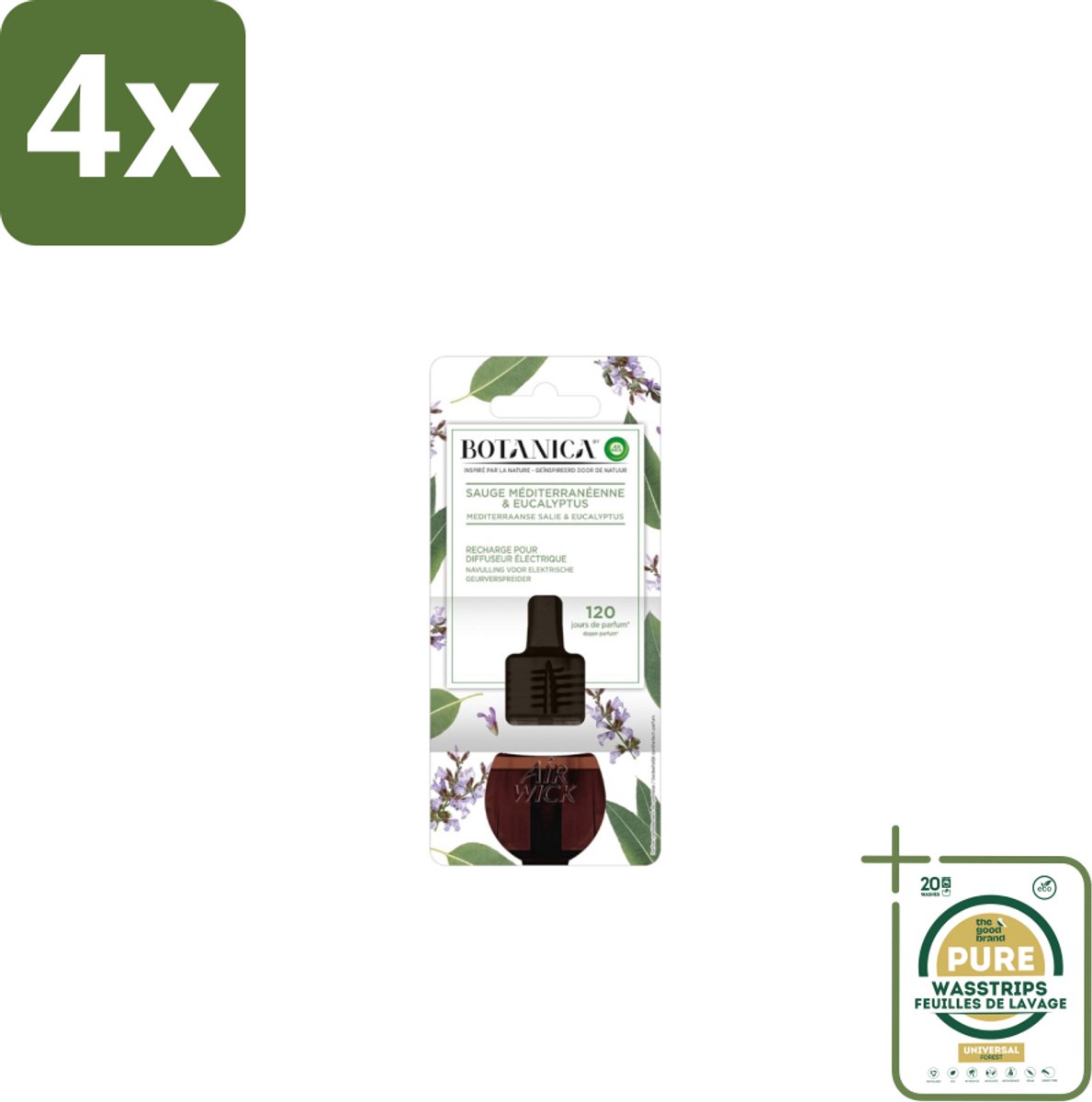 Air Wick – Navulling – Botanica Mediterrane Salie & Eucalyptus – 19 ml - Voordeelverpakking - 4 stuks - Luchtverfrissers - Aromatische navulling