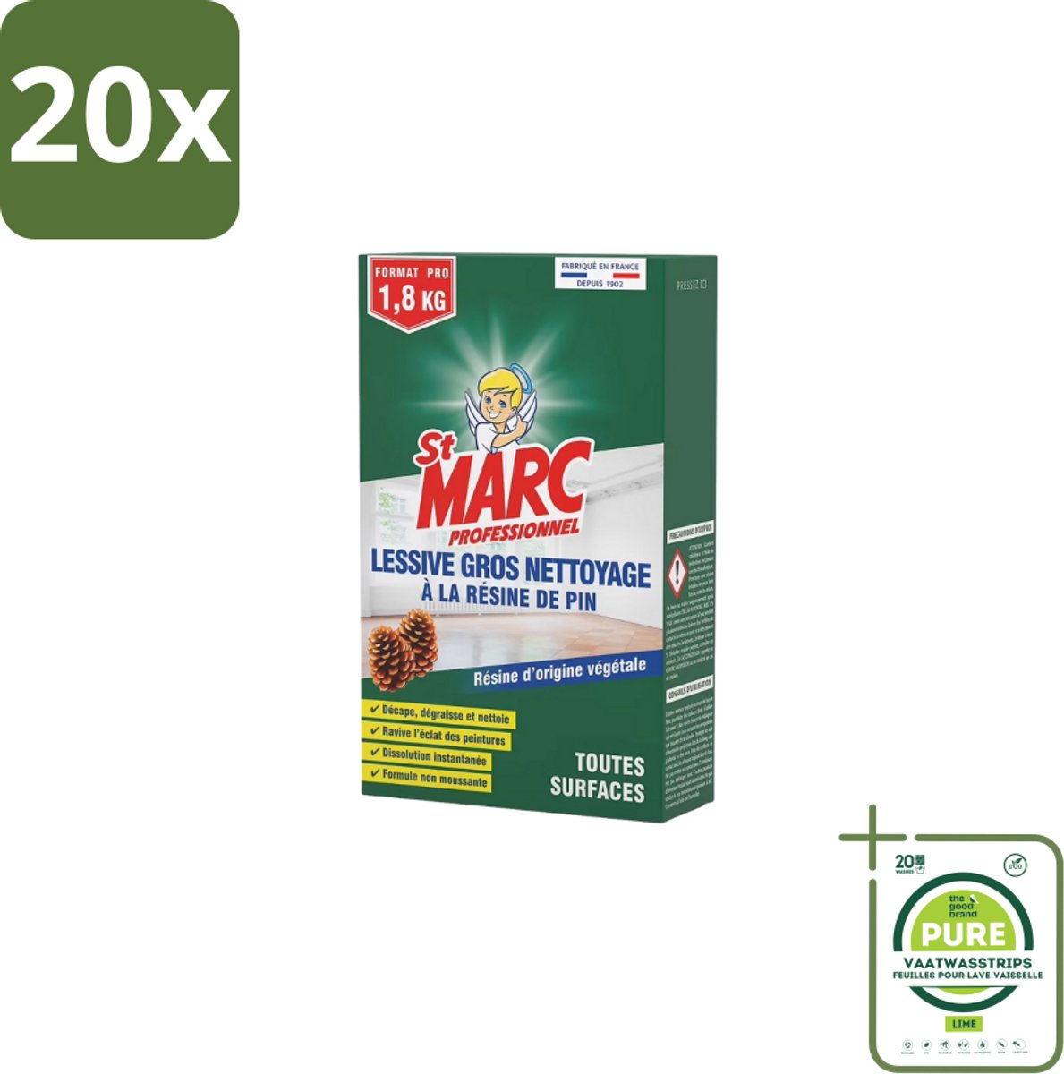 20 x St. Marc – Multireiniger Poeder – Professioneel Dennenhars – 1 kg - Grootverpakking - Arvenharspoeder - Professionele Reiniging - Dennenhars - Reiniging Muren - Reiniging Vloeren