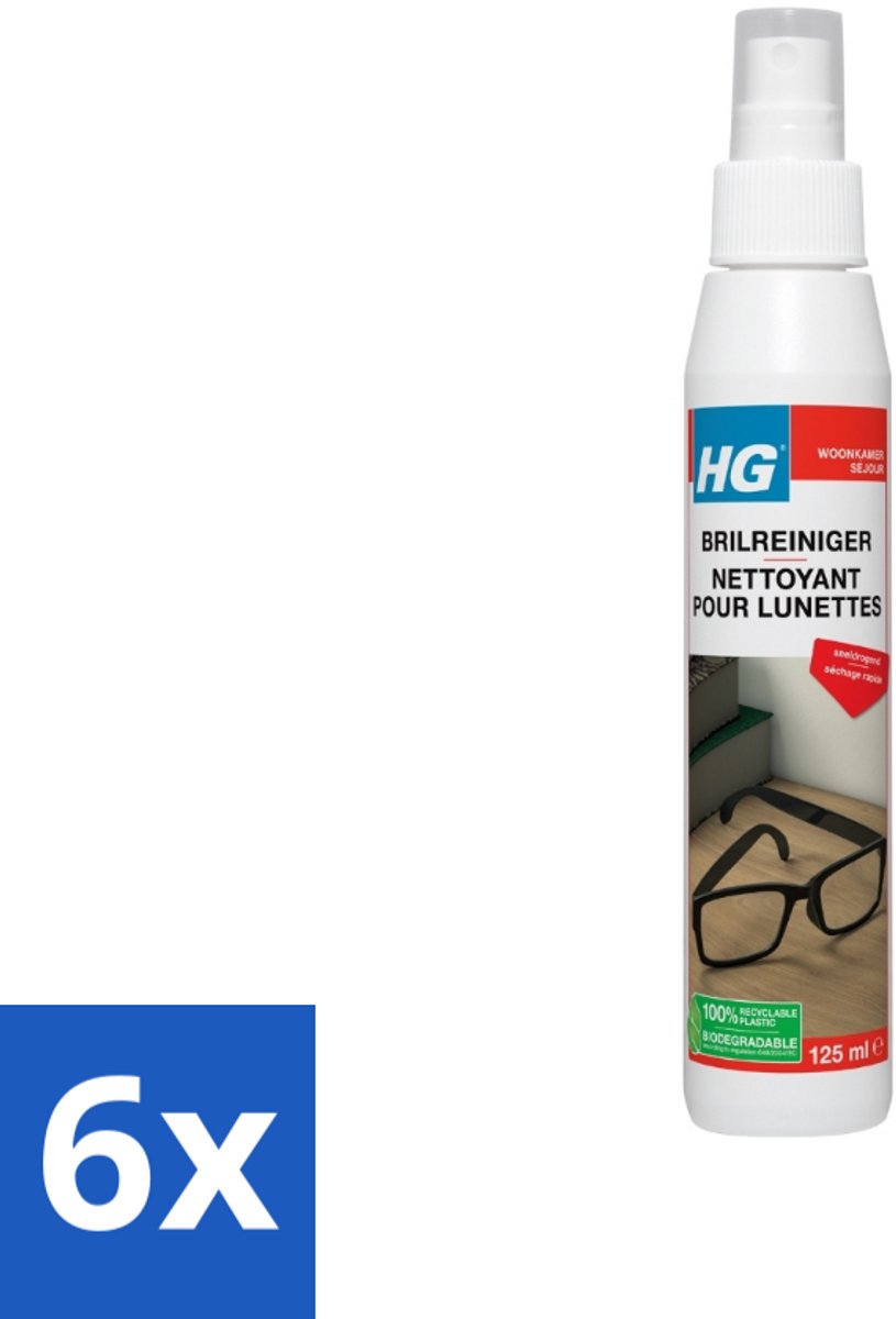 6 x HG Brilreiniger 125 ml - Brilreiniger - Brillen Schoonmaken - Lenzen Reinigen - Glasheldere Lenzen - Bril Onderhoud