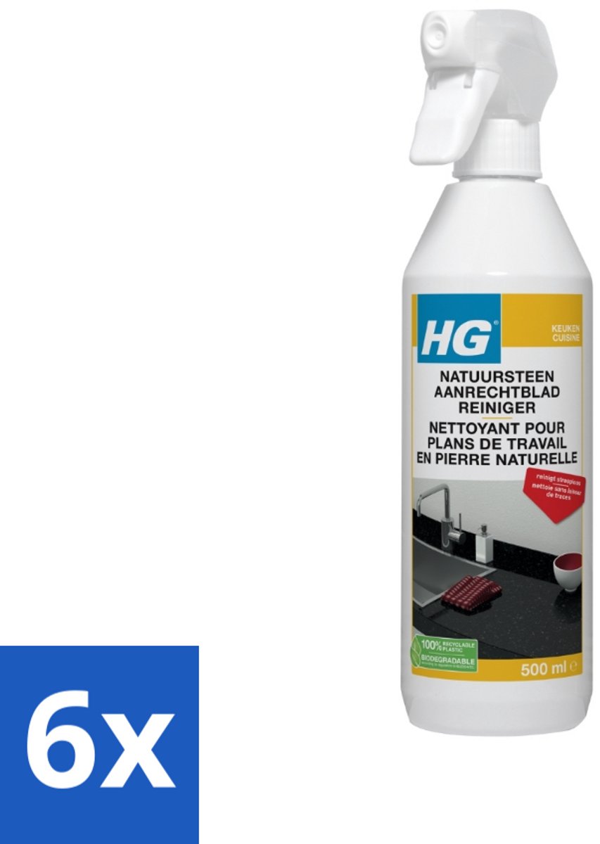 6 x HG Natuurstenen Aanrechtbladreiniger 500 ml - Natuursteen Reiniger - Aanrechtblad Reiniger - Graniet Reiniger - Marmer Reiniger - Hardsteen Reiniger
