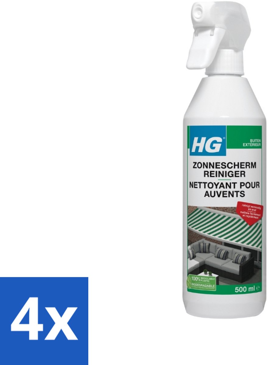 4 x HG Zonneschermreiniger 500 ml - Zonnescherm Reiniger - Zonnescherm Schoonmaken - Markies Reiniging - Canvas Reiniger - Buitenstof Reiniging