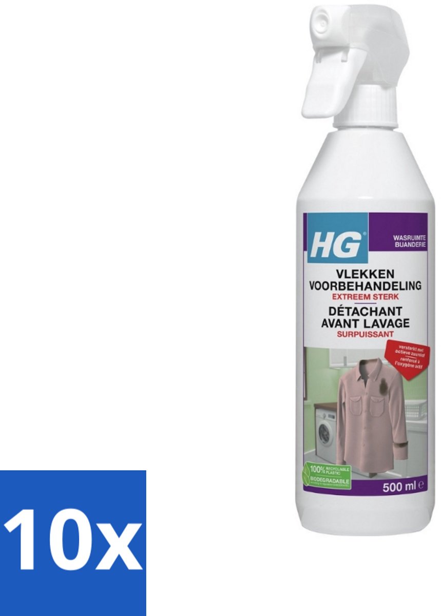 10 x HG Vlekken Voorbehandeling Extra Sterk 500 ml - Vlekken Verwijderen - Wasgoed Reinigen - Textiel Reinigen - Vlekken Behandelen - Wijn Vlekken Verwijderen