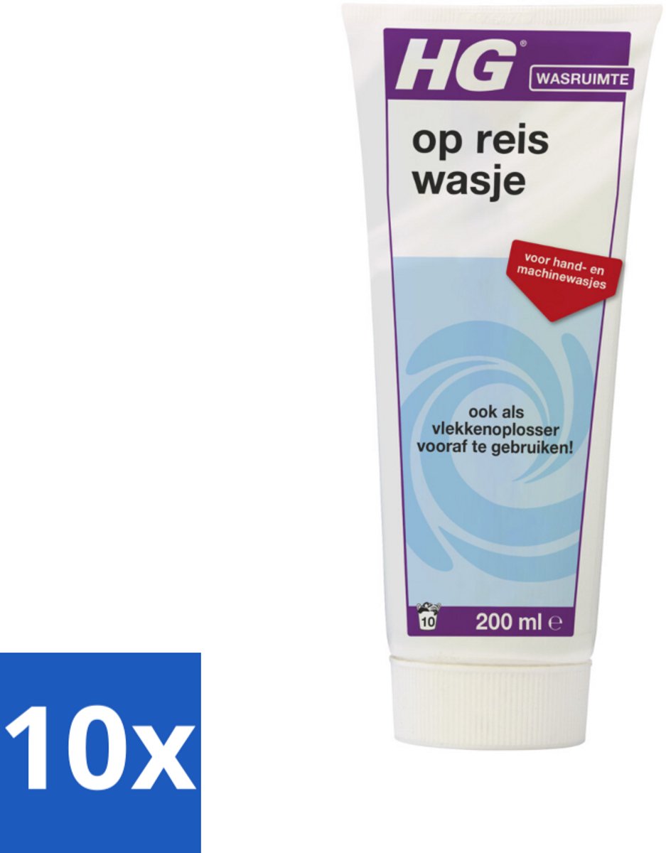 10 x HG Op Reis Wasje 200 ml - Op Reis Wasmiddel - Wasmiddel Voor Reizen - Wasmiddel Met Wasverzachter - Wasmiddel Voor Vlekken - Handwas