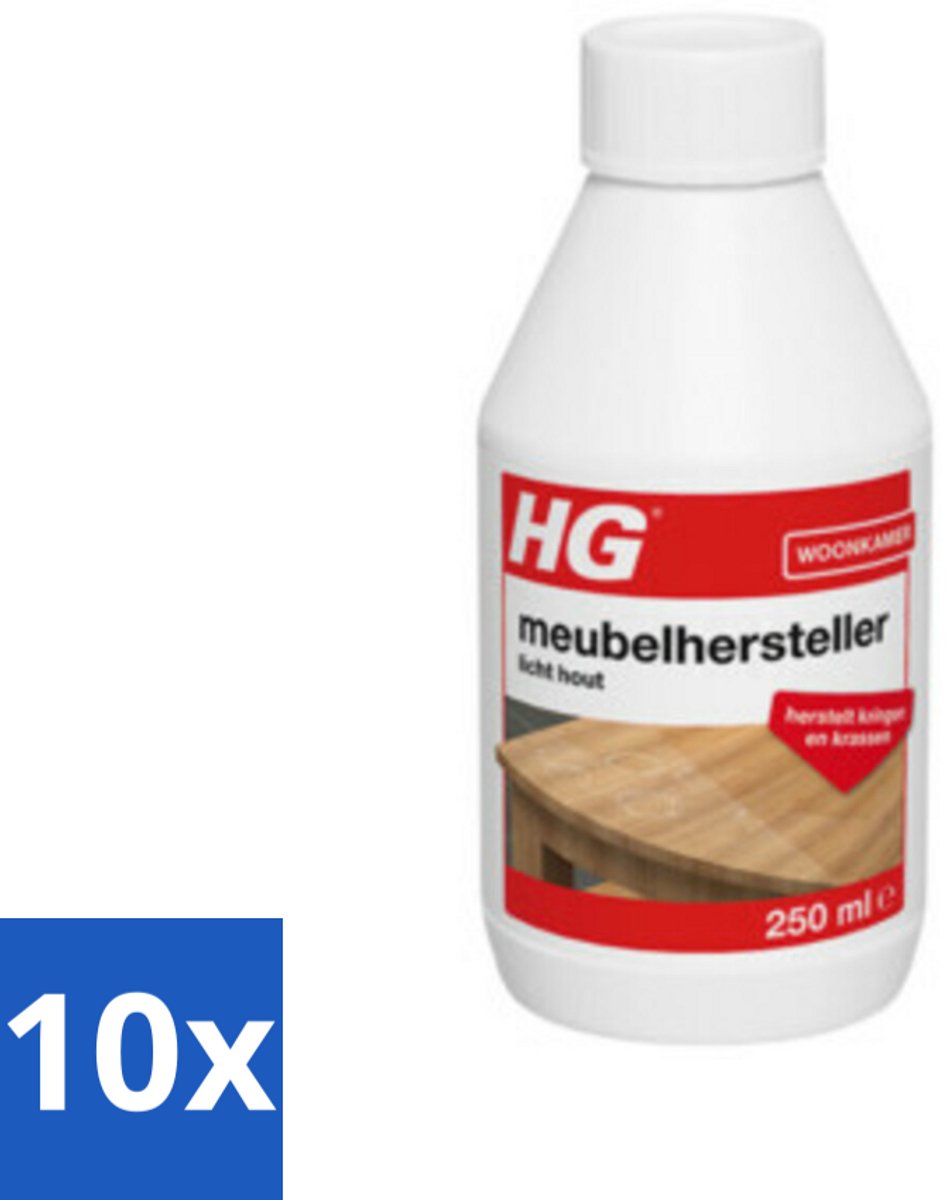 10 x HG Meubelhersteller Licht Hout 250 ml - Houtverzorging - Hout Herstellen - Hout Reinigen - Hout Kleuren Herstellen - Hout Krassen Verbergen