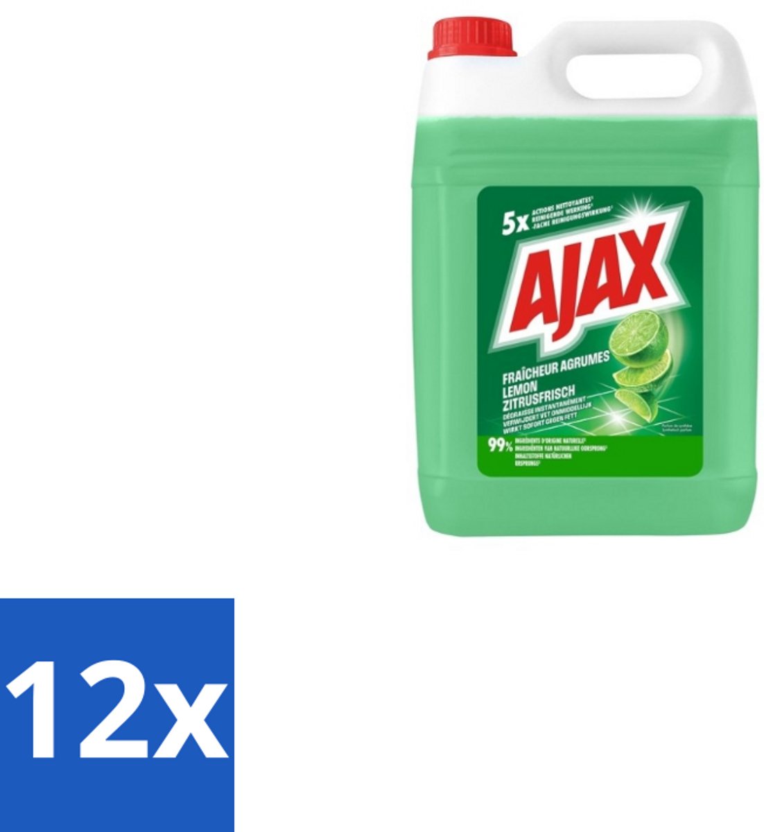 Ajax Allesreiniger Limoen 5 liter - Voordeelverpakking - 12 stuks