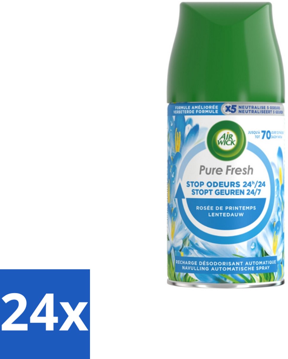 Air Wick Freshmatic Automatische Spray Luchtverfrisser Navulling Pure Fresh Lentedauw 250 ml - Voordeelverpakking - 24 stuks