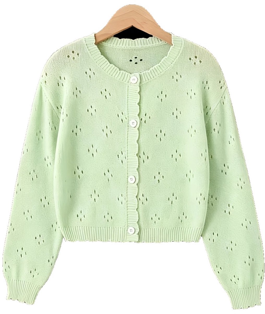 Currero Cardigan Meisjes Vest Meisje Met Knopen Kinderen Warm Gebreid Vest Long 9 Jaar Groen