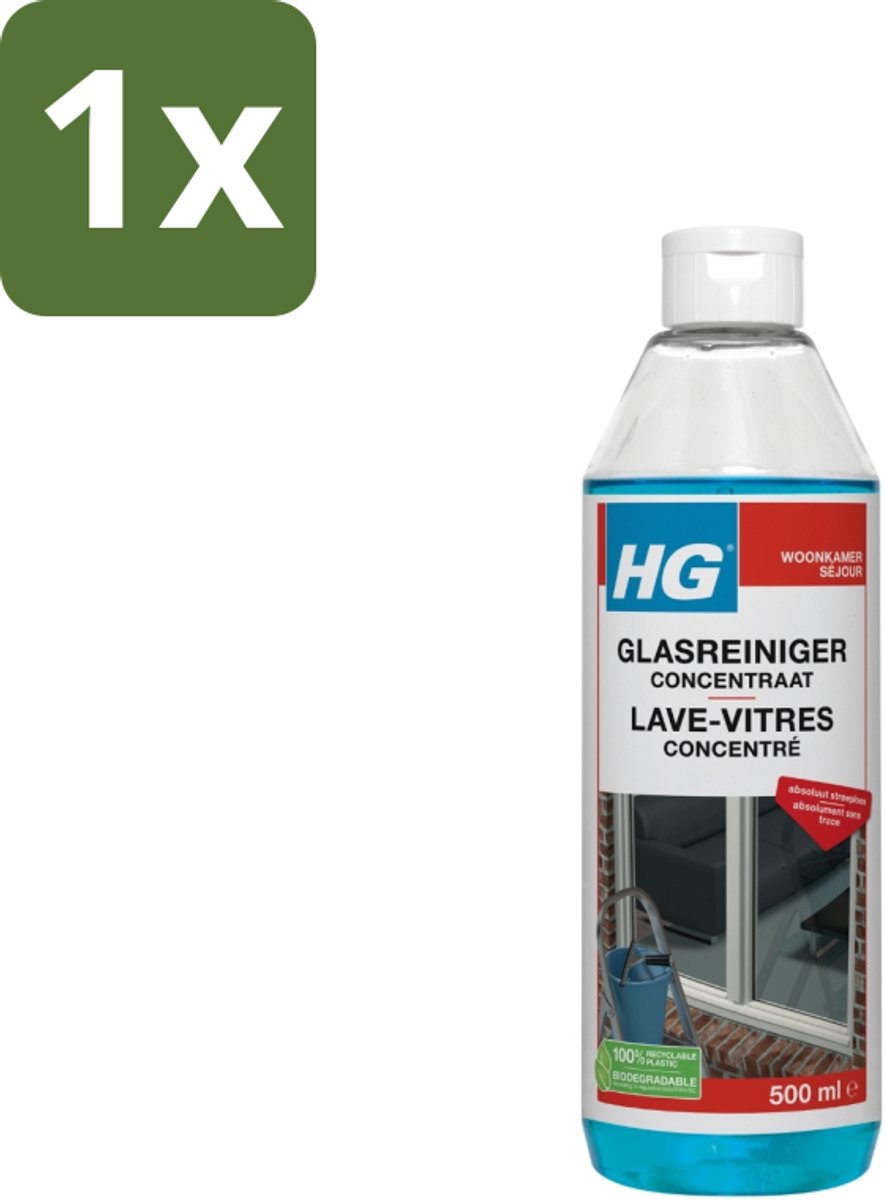 1 x HG Glasreiniger Concentraat 500 ml - Glas Reinigen - Streeploos Reinigen - Ramen Reinigen - Glazen Reiniger - Reinigingsmiddel