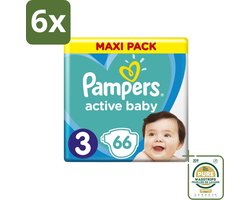Pampers – Luiers – Active Baby Dry Maat 3 – 66 Luiers - Voordeelverpakking - 6 stuks - Vochtabsorptie - Baby droogheid