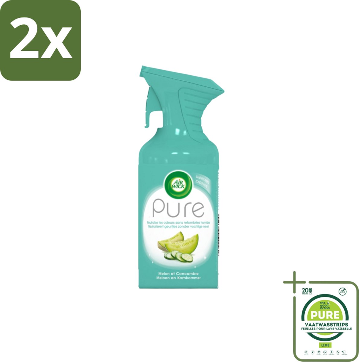 Air Wick – Luchtverfrisser Spray – Pure Meloen & Komkommer – 250 ml - Voordeelverpakking - 2 stuks - Luchtverfrisser - Meloen geur